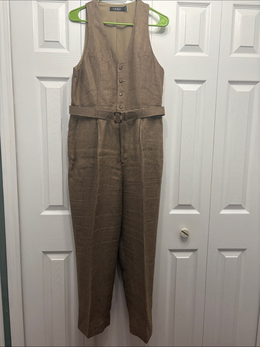 Polo by Ralph Lauren Brown Houndstooth Vest Jumpsuit